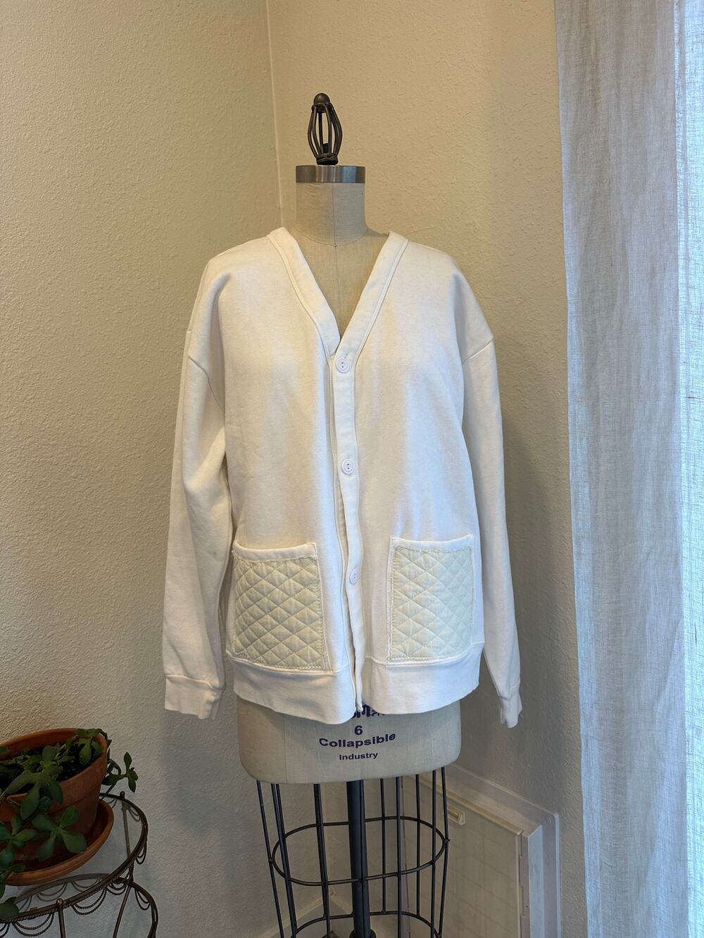BAW Fashion Wear Women's Large Cardigan Sweater White Cotton Blend Vintage